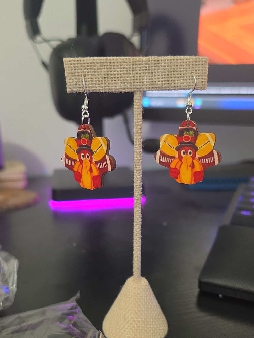 Fall Turkey Dangle Earrings - Yellow & Orange